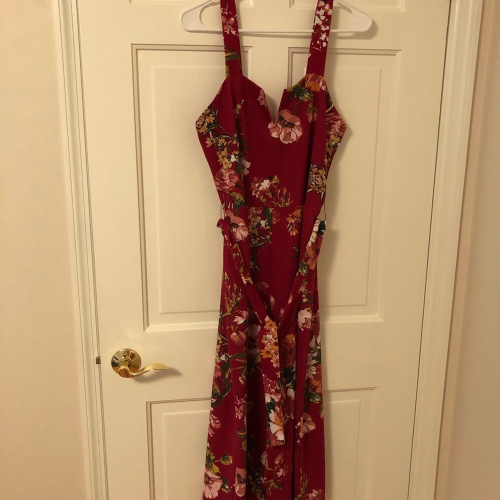 Red Floral Jumpsuit with Tie